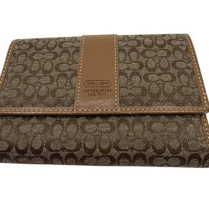 Coach Brown Signature C Canvas Leather Trifold Wallet